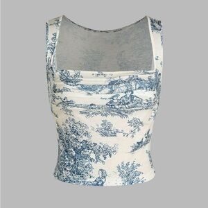 vintage graphic print square neck top